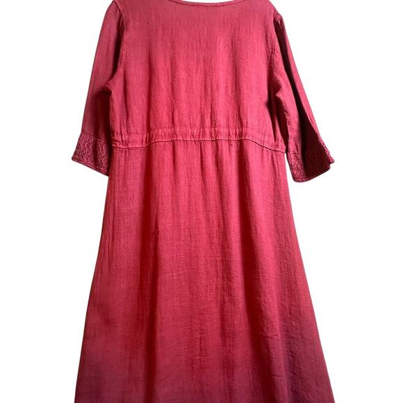 Vtg 90s Y2K Stamp Maxi‎ Dress Long Sleeve Travel Lagenlook Maroon Cottagecore M - Picture 13 of 16